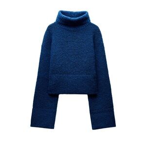 ZARA SOFT (with Wool / Alpaca) Blue Turtleneck Sweater S NWT